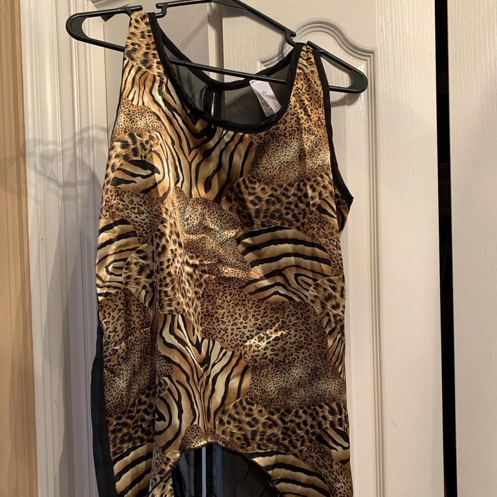 Leopard print, sheer black back dressy tank